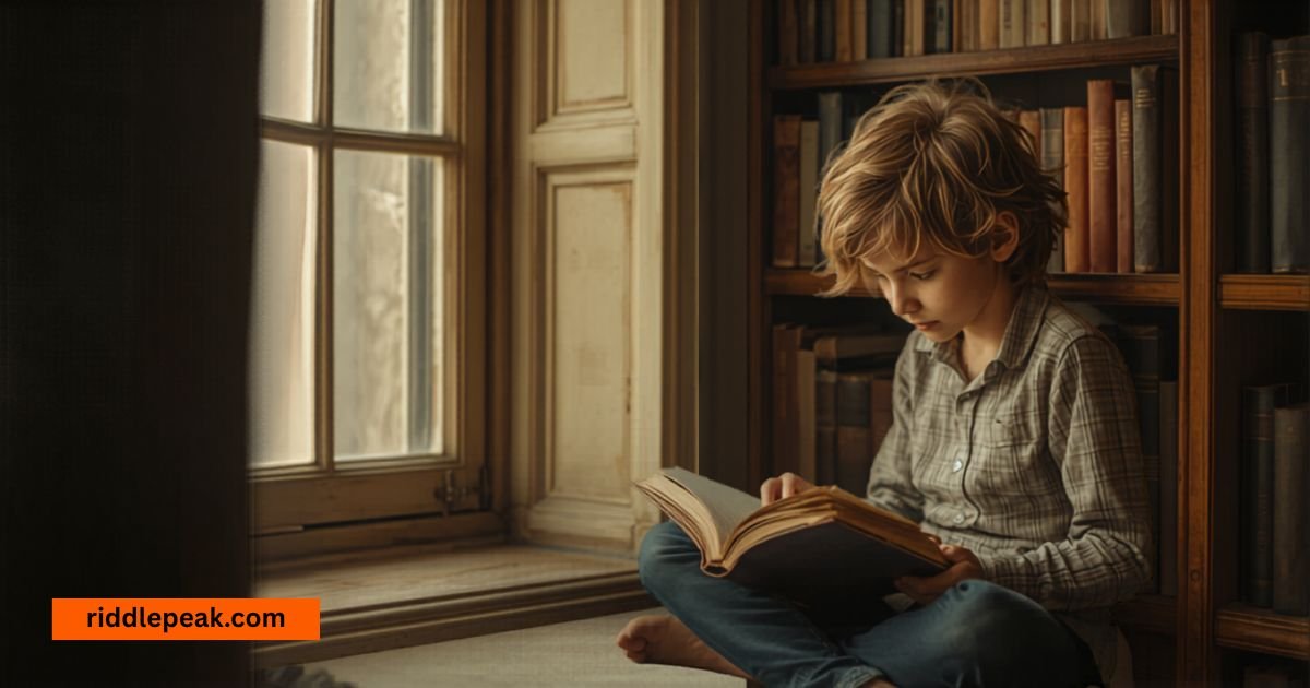 hard library riddles for kids — focused child reading in library